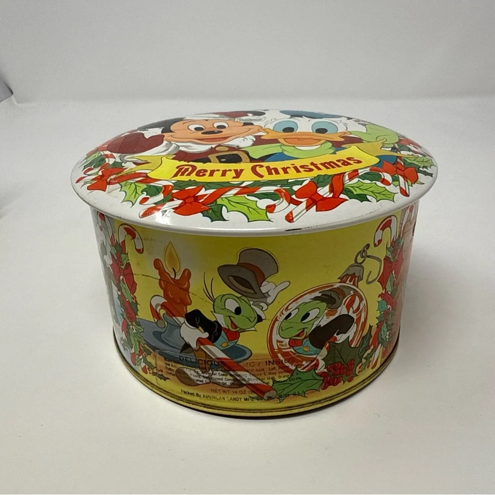 Disney Holiday Tin with‎ Mickey and Donald - Red and Green vintage